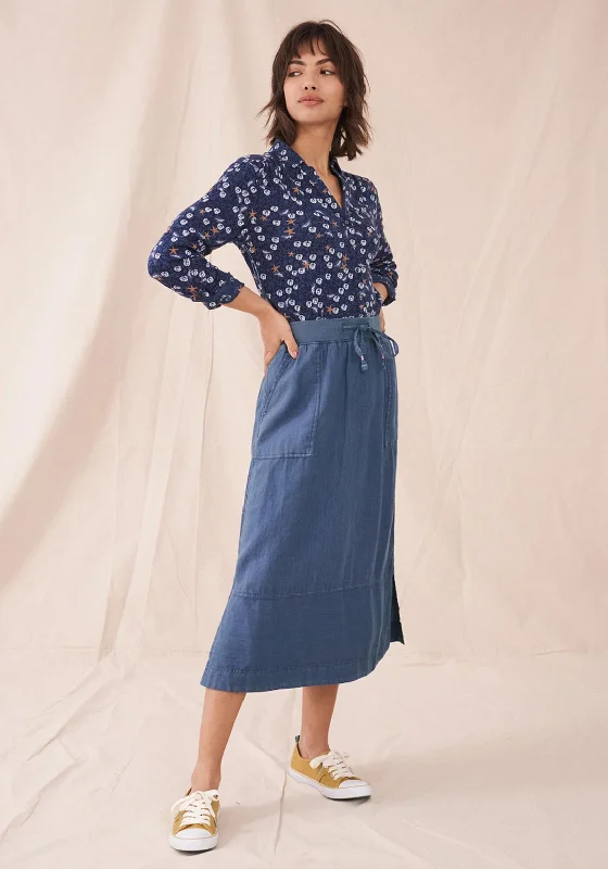 White Stuff Effie Linen Midi Skirt, Blue