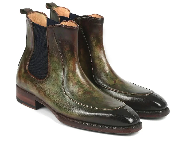 Paul Parkman Men's Handpainted Chelsea Boots Goodyear Welted in Green