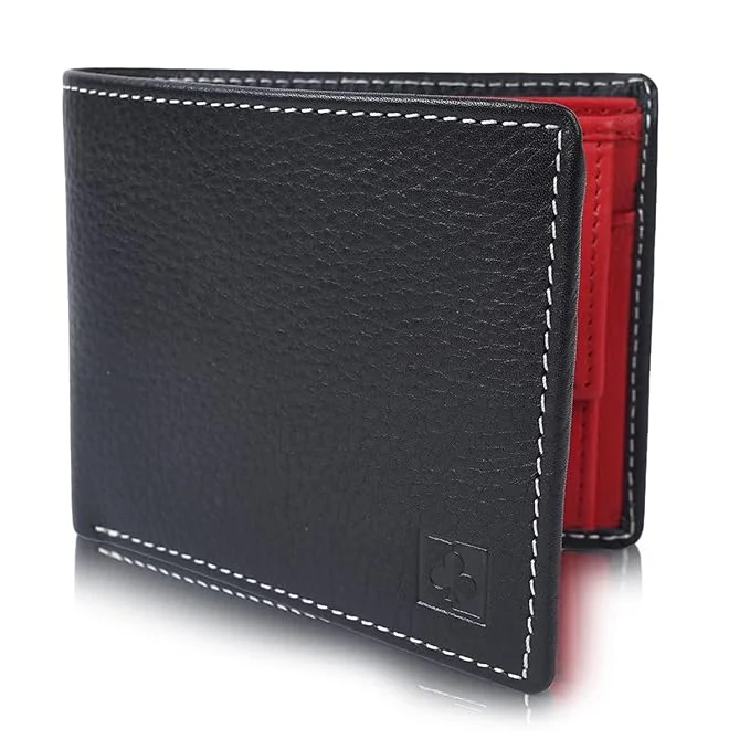 CIMONI® Premium Genuine Leather Wallet for Men Travel Casual Wallet with RFID Blocking 3 Card Sots, 2 Secret Compartments, 1 Coin Window (Color - Black & Red) CIMONI® Premium Genuine Leather Wallet for Men Travel Casual Wallet with RFID Blocking 3 Card Sots, 2 Secret Compartments, 1 Coin Window (Color - Black & Red)