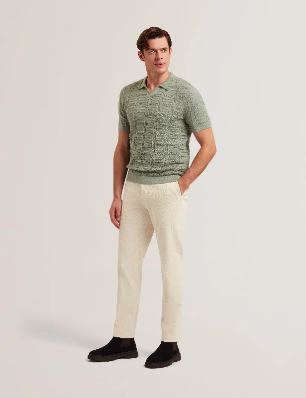 Ruzza Short Sleeve Open Neck Textured Polo Green