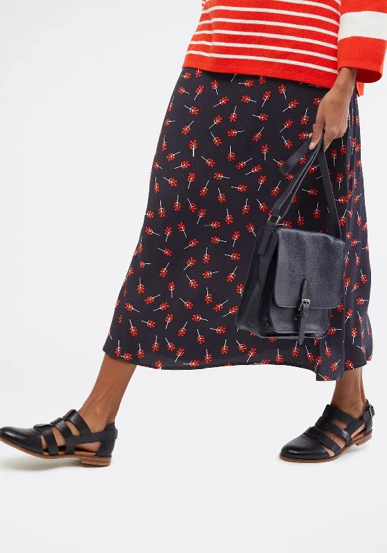 White Stuff Bouquet Bias Cut Midi Skirt, Navy