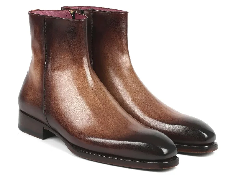 Paul Parkman Side Zipper Boots Goodyear Welted in Brown Burnished