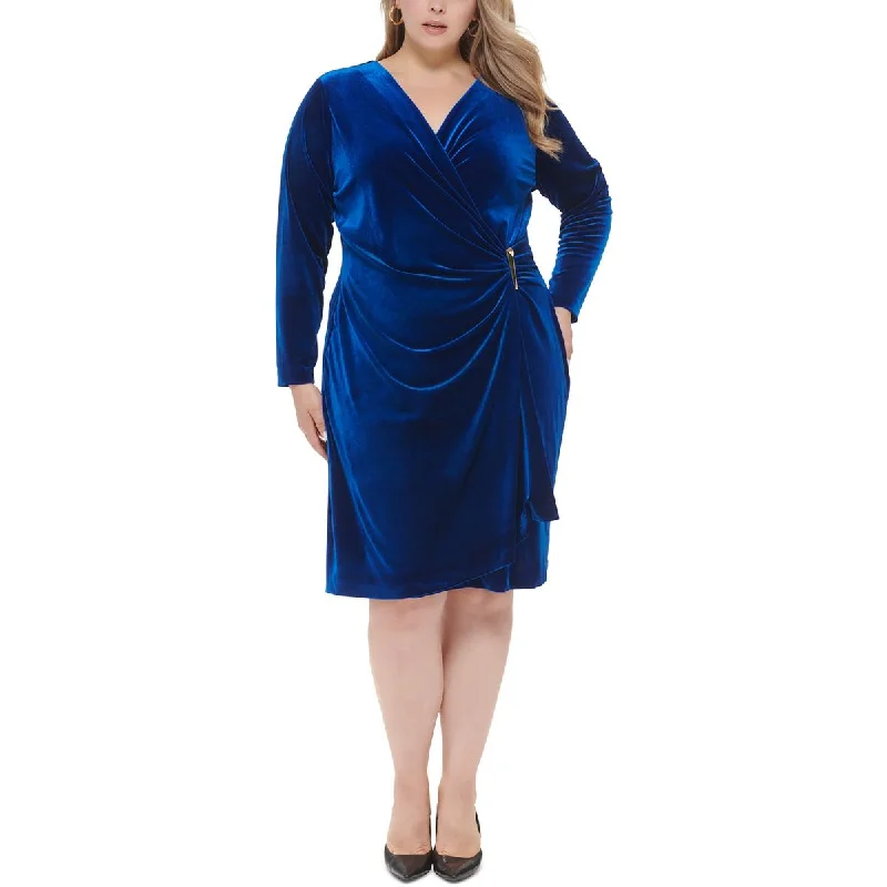 Calvin Klein Womens Plus Velvet Knee Midi Dress