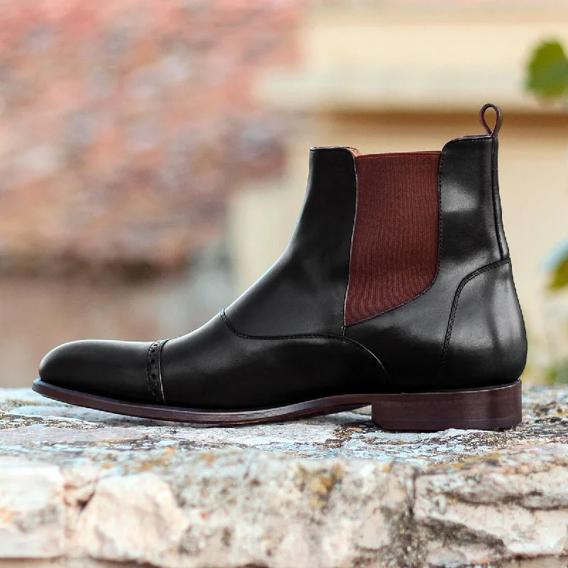 DapperFam Vesuvio in Black Men's Italian Leather Chelsea Multi Boot