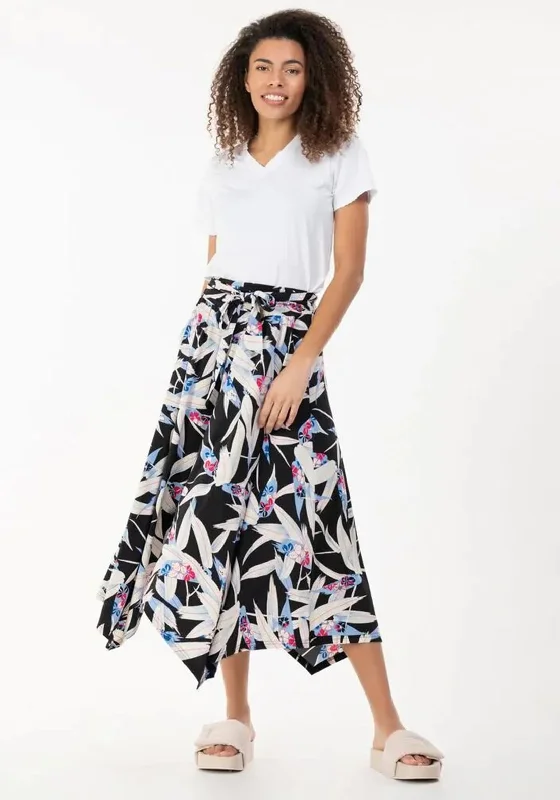 Jolie Moi Floral Handkerchief Skirt, Black Multi