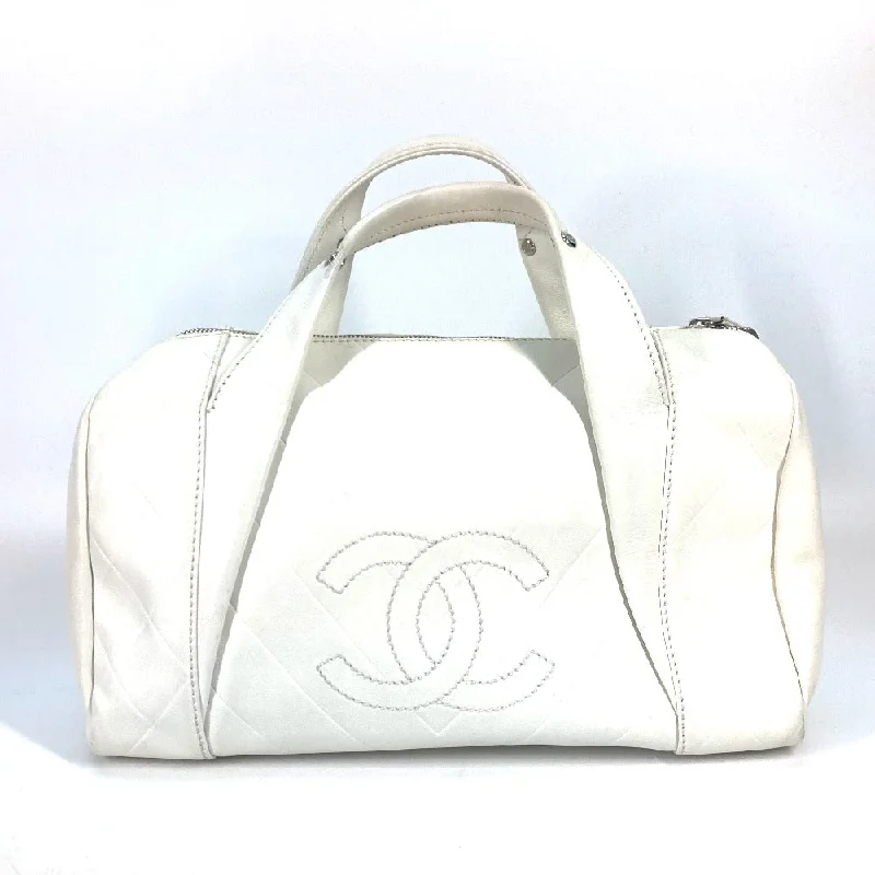CHANEL Boston Duffel bag A30899 Calf leather white CC COCO Mark Chevron Vstitch