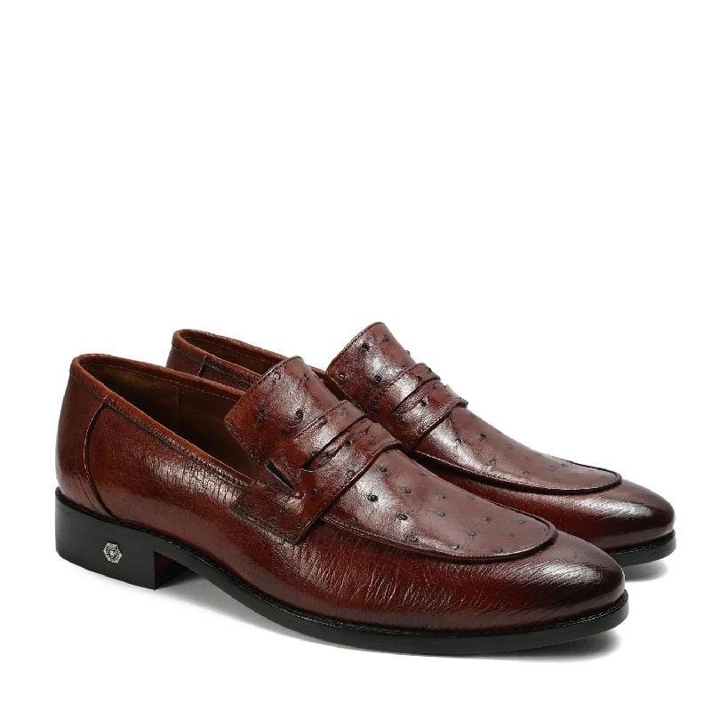 Espresso Quill Vamp with Smooth Sides Ostrich Leather Loafers