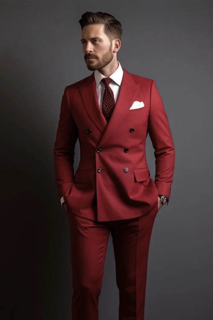 Men Double Breasted Suit Red Formal Groom Wear Suit Stylish Bespoke Mens Wear Tailoring Suit Gift For Him Men Double Breasted Suit Red Formal Groom Wear Suit Stylish Bespoke Mens Wear Tailoring Suit Gift For Him