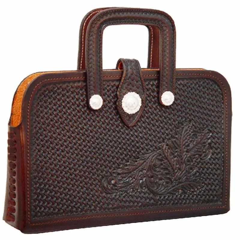 BRIEFCASE04 - Basketweave Tooled Brown Briefcase
