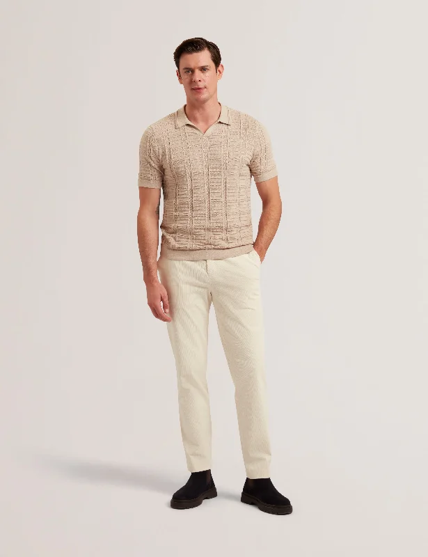 Ruzza Short Sleeve Open Neck Textured Polo Taupe