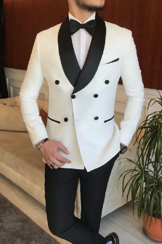 Men's Double Breasted Two Piece Suit White Wedding Formal Fashion Wear Dinner Suit Party Wear Suit Bespoke Men's Double Breasted Two Piece Suit White Wedding Formal Fashion Wear Dinner Suit Party Wear Suit Bespoke
