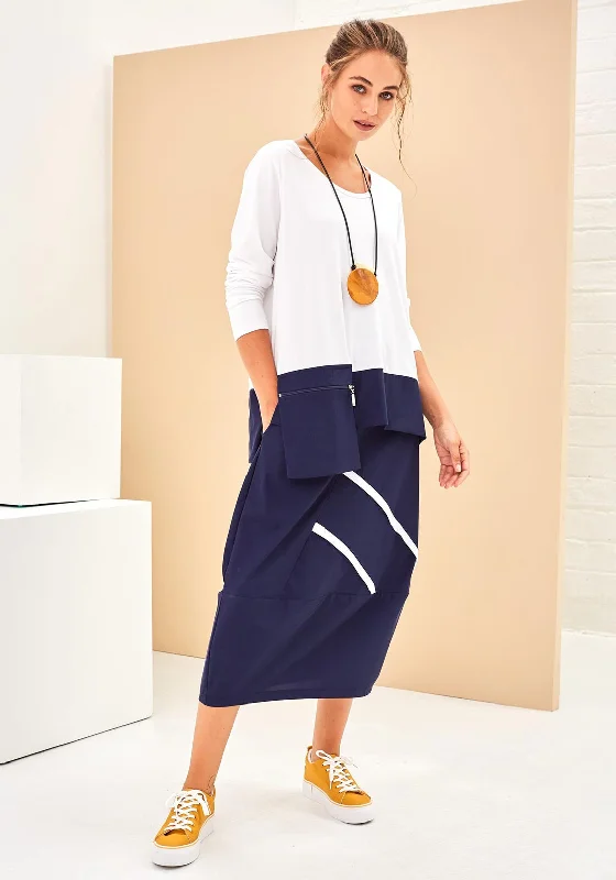 Naya Contrast Colour Stripe Midi Skirt, French Blue