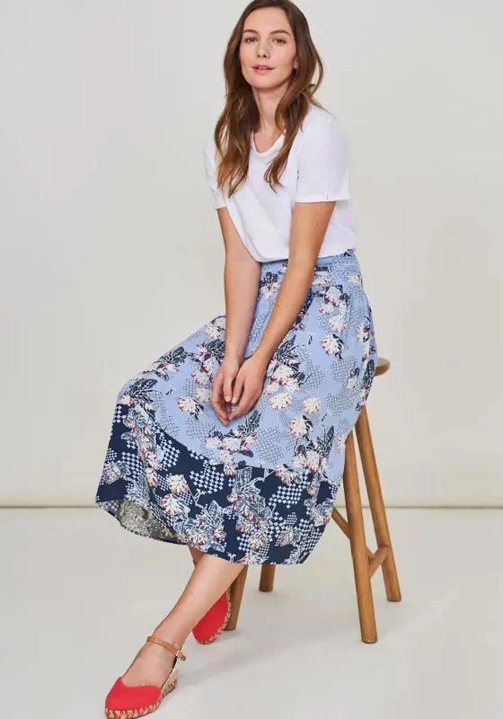 White Stuff Matilda Crinkle Floral Print Midi Skirt, Blue Multi
