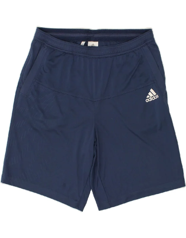 ADIDAS Mens Climalite Graphic Sport Shorts Medium Navy Blue Polyester