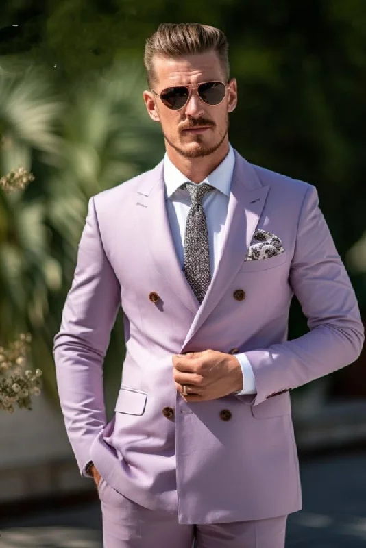 Lavender double breasted wedding suit for men