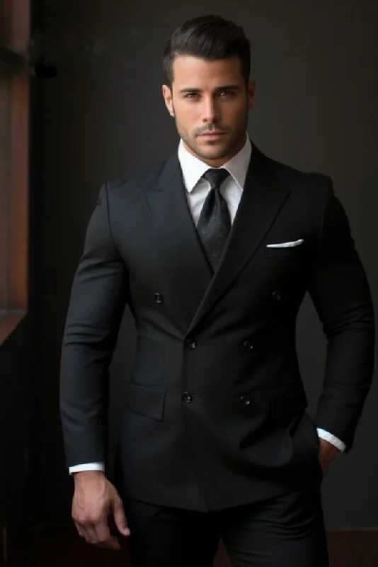 Man Double Breasted Black Suit Formal Fashion Suit Slim Fit Suit Elegant Party Wear Business Suit Gift For Him Man Double Breasted Black Suit Formal Fashion Suit Slim Fit Suit Elegant Party Wear Business Suit Gift For Him
