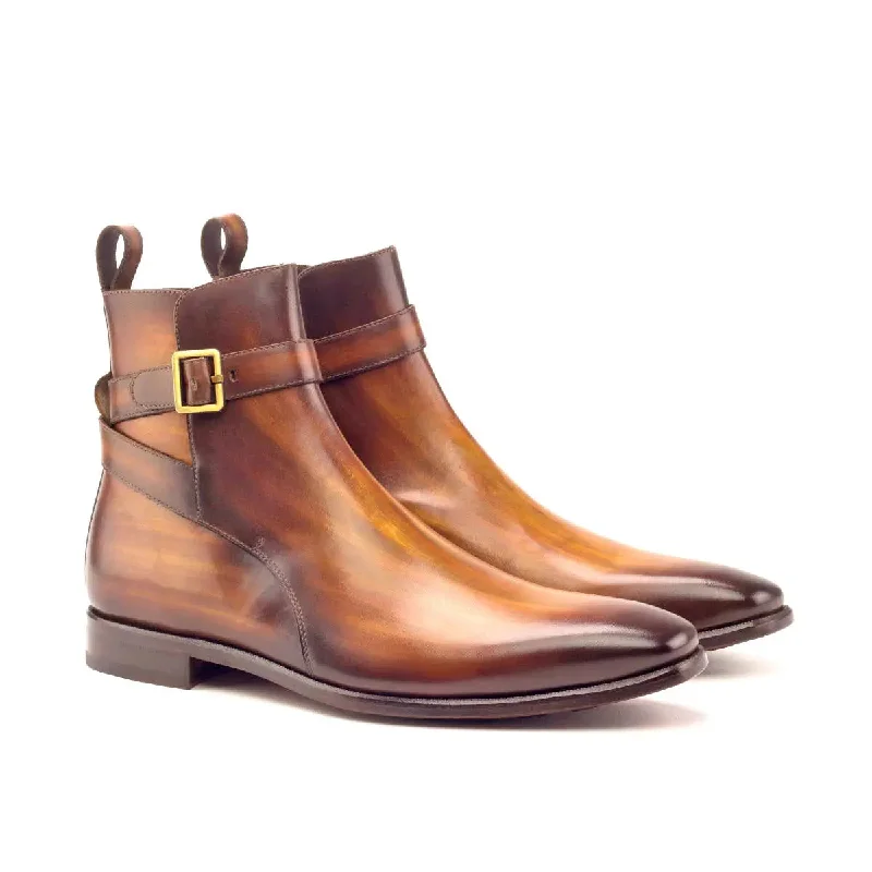 DapperFam Rohan in Cognac Men's Hand-Painted Patina Jodhpur Boot