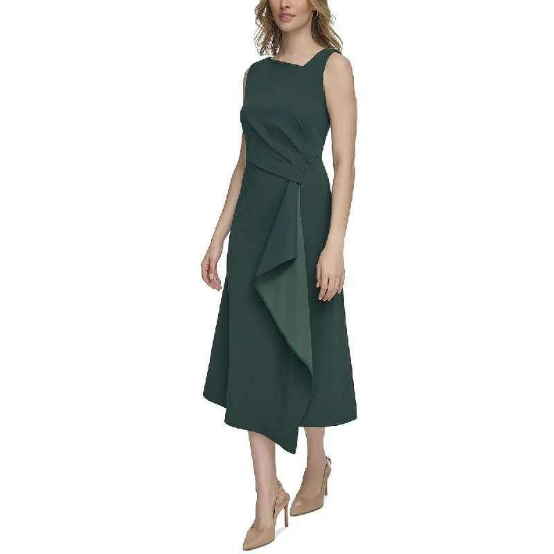 Calvin Klein Womens Gathered Sleeveless Midi Dress