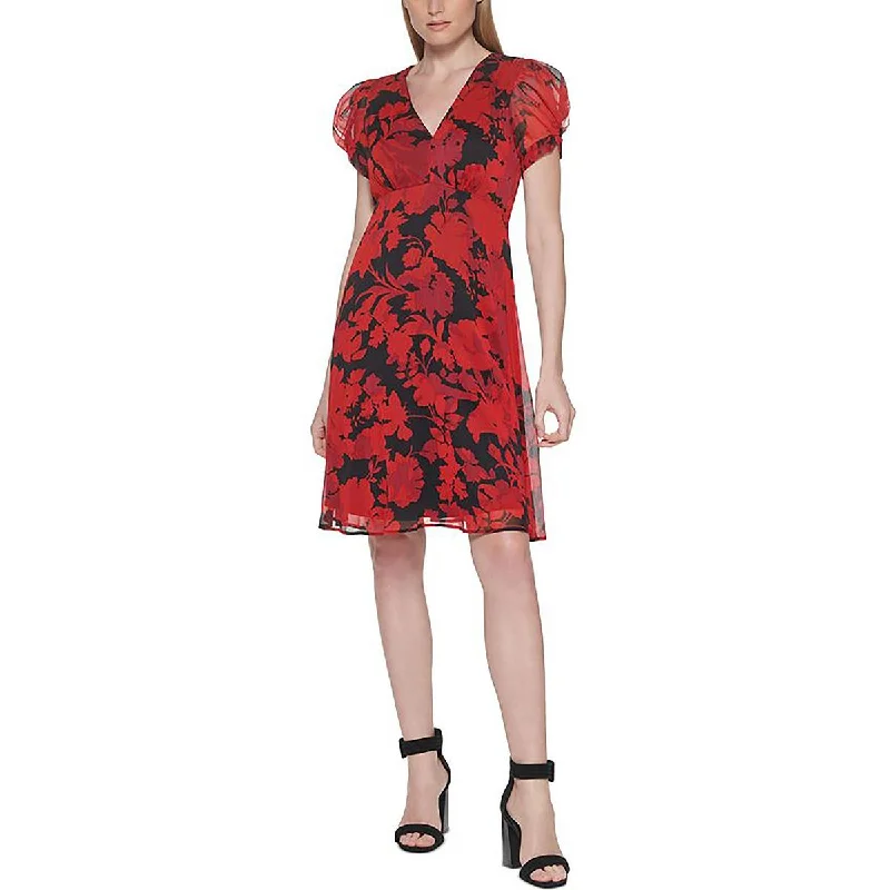 Calvin Klein Womens Plus Floral Print Chiffon Midi Dress
