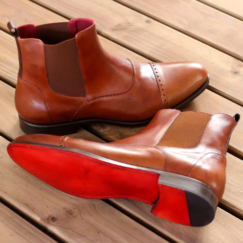 DapperFam Vesuvio in Med Brown / Dark Brown Men's Italian Leather Chelsea Multi Boot DapperFam Vesuvio in Med Brown / Dark Brown Men's Italian Leather Chelsea Multi Boot