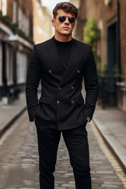 Men Double Breasted Black Suit Two Piece Suit Elegant Suit Formal Fashion Suits Slim Fit Suit Groomsmen Wear Tailoring Bespoke Suits Gift For Him Men Double Breasted Black Suit Two Piece Suit Elegant Suit Formal Fashion Suits Slim Fit Suit Groomsmen Wear Tailoring Bespoke Suits Gift For Him