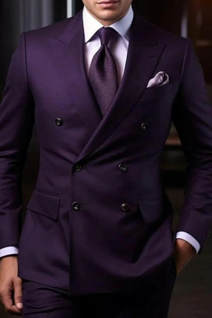 Men's Purple Suit 2 Piece Suit Double Breasted Suit Wedding Suit Dinner Suit Formal Fashion Slim Fit Suit Elegant Bespoke Men's Purple Suit 2 Piece Suit Double Breasted Suit Wedding Suit Dinner Suit Formal Fashion Slim Fit Suit Elegant Bespoke