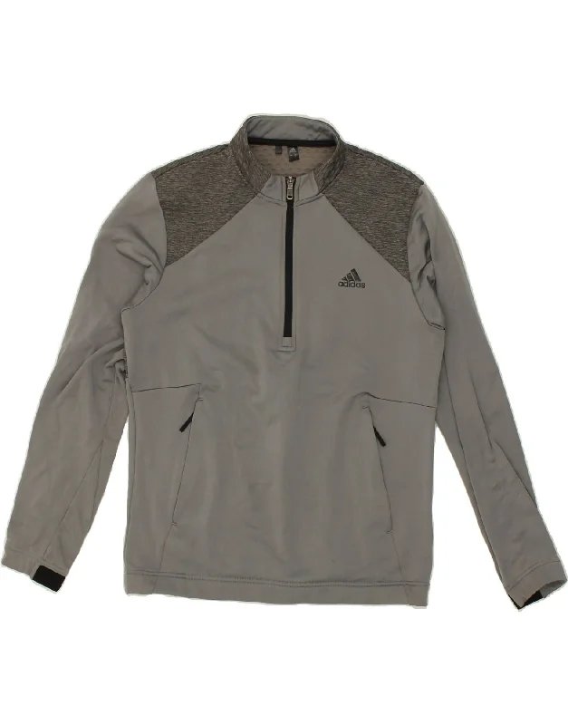 ADIDAS Mens Zip Neck Pullover Tracksuit Top Small Grey Colourblock Cotton