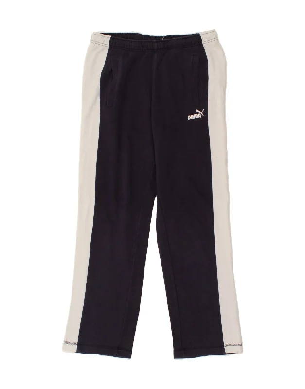 PUMA Mens Tracksuit Trousers Medium Navy Blue Colourblock Cotton