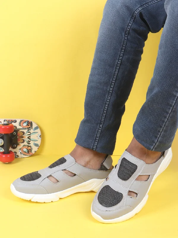 Men Grey Hook and Loop Breathable Back Strap Ultra Lightweight Sports Shoe Style Sandals Men Grey Hook and Loop Breathable Back Strap Ultra Lightweight Sports Shoe Style Sandals