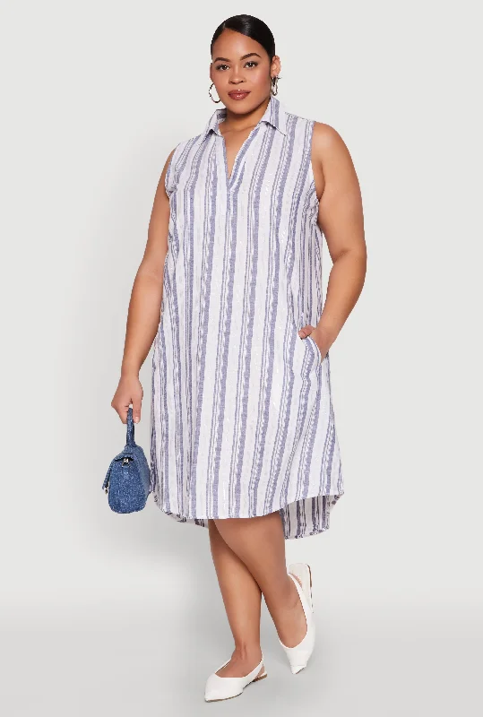 Plus Size Lurex Striped Midi Dress