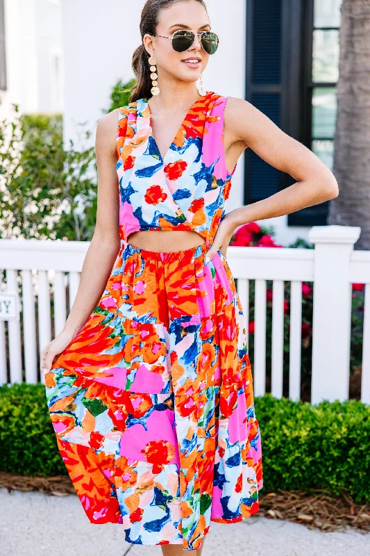 Travel Dreams Pink Abstract Midi Dress
