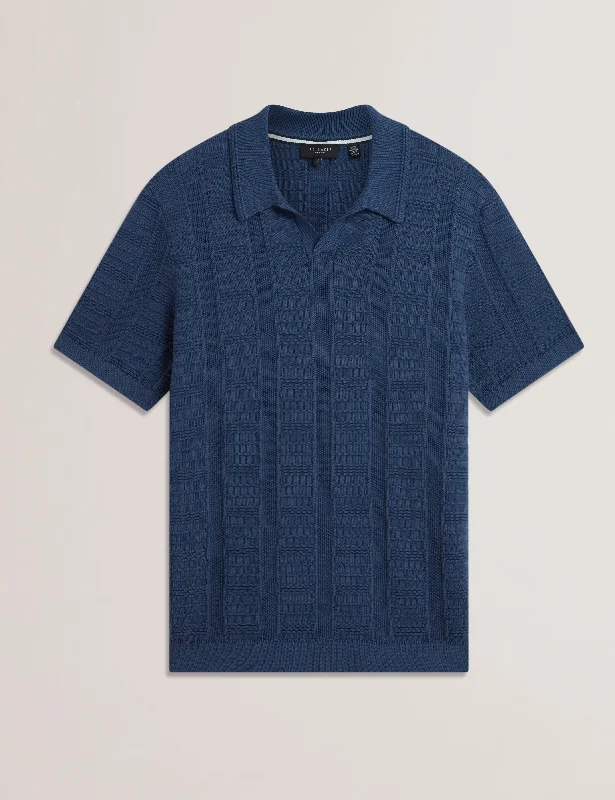 Ruzza Short Sleeve Open Neck Textured Polo Dk-Blue