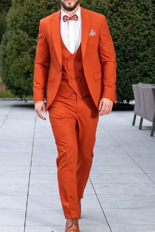 Mens 3 Piece Formal Wedding Suit Elegant Slim Fit Suit Prom Wear Orange Suit Stylish Bespoke Suit for Him Mens 3 Piece Formal Wedding Suit Elegant Slim Fit Suit Prom Wear Orange Suit Stylish Bespoke Suit for Him