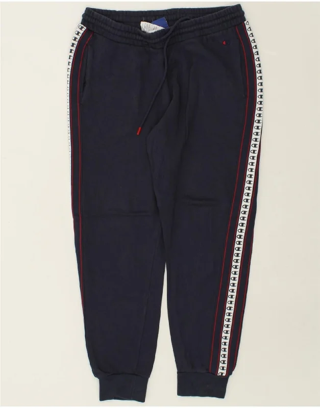 CHAMPION Mens Graphic Tracksuit Trousers Joggers Medium Navy Blue Cotton