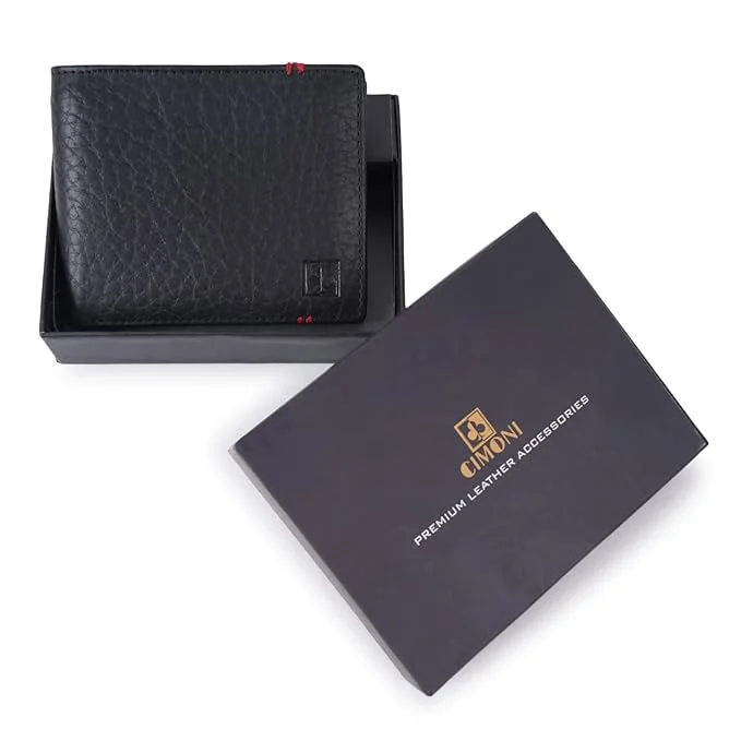 CIMONI® Premium Genuine Leather Wallet for Men Travel Casual Wallet with RFID Blocking 9 Card Sots, 2 Secret Pocket, Transparent ID Window (Color - Black & Red) CIMONI® Premium Genuine Leather Wallet for Men Travel Casual Wallet with RFID Blocking 9 Card Sots, 2 Secret Pocket, Transparent ID Window (Color - Black & Red)