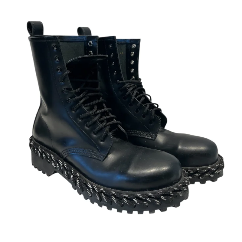 BALENCIAGA/Lace Up Boots/FREE/Leather/BLK/WITH BLACK AND WHITTE TRIMMING