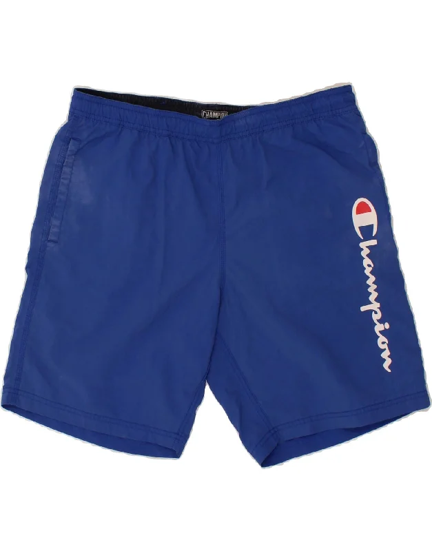 CHAMPION Mens Graphic Sport Shorts Large Blue Polyester