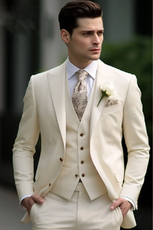 Mens 3 Piece Suit One Button Suit Elegant Bespoke Cream Suit Wear Formal Party Suit Event Bespoke Tailoring Mens 3 Piece Suit One Button Suit Elegant Bespoke Cream Suit Wear Formal Party Suit Event Bespoke Tailoring