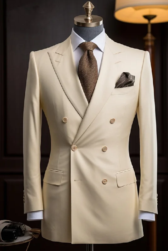 Men Cream Double Breasted Suit Two Piece Suit Slim Fit Suit Wedding Formal Wear Groomsmen Bespoke Suit Gift For him Men Cream Double Breasted Suit Two Piece Suit Slim Fit Suit Wedding Formal Wear Groomsmen Bespoke Suit Gift For him