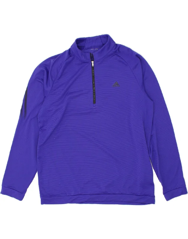 ADIDAS Mens Zip Neck Pullover Tracksuit Top Large Blue Polyester