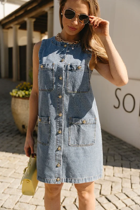 Janie Blue Denim Sleeveless Mini Dress