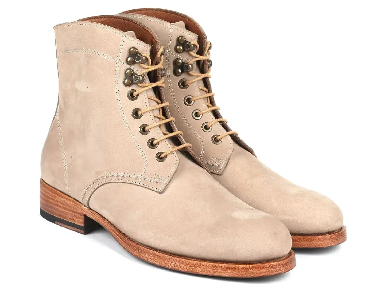 Paul Parkman Men's Nubuck Leather Boots in Beige