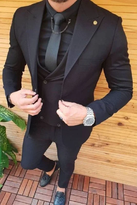Men Premium Black Three Piece Suit Wedding Wear Dinner Suit Formal Slim Fit Suit Bespoke Groom Wear Gift For Mens Men Premium Black Three Piece Suit Wedding Wear Dinner Suit Formal Slim Fit Suit Bespoke Groom Wear Gift For Mens