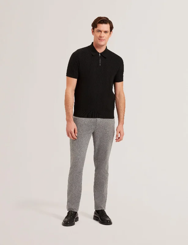 Fourd Short Sleeve Herringbone Stitch Zip Polo Black