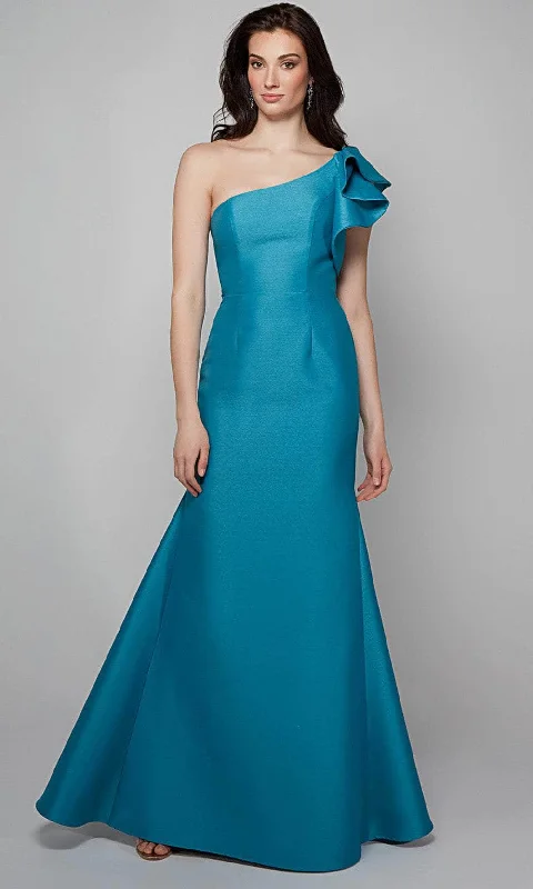 Alyce Paris 27641 - One Sleeve Ruffled Sheath Long Dress