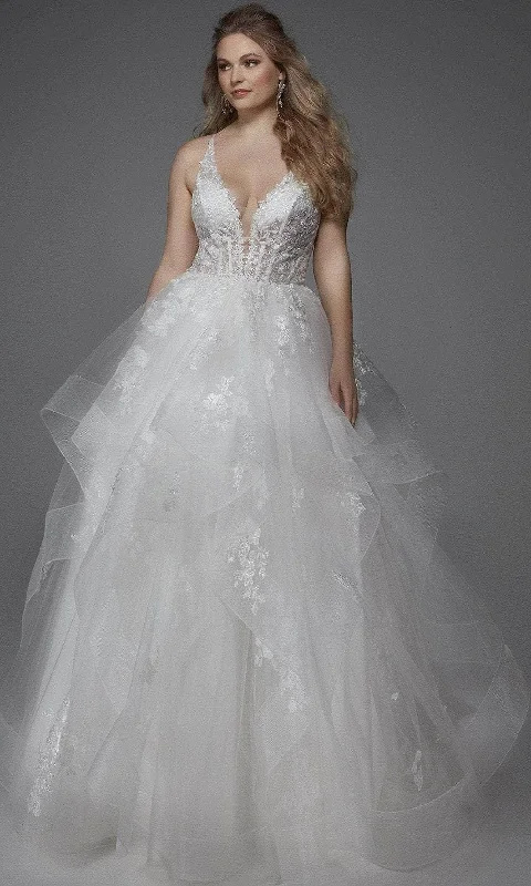 Alyce Paris 60903 - Plunging Floral Applique Ballgown