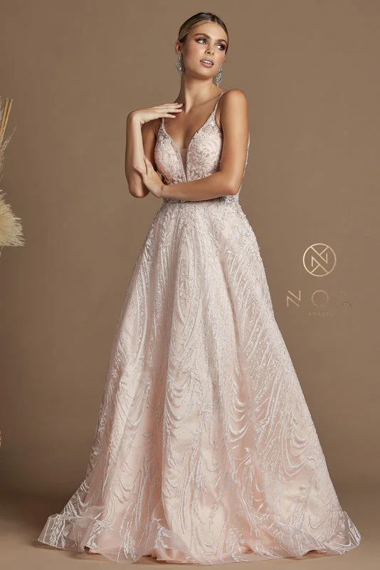 NOX ANABEL T1009 Embroidered Open Back V-Neck Dress