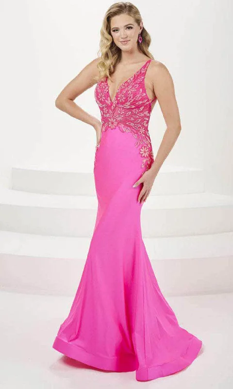 Tiffany Designs 16091 - V-Neck Floral Lace Evening Gown